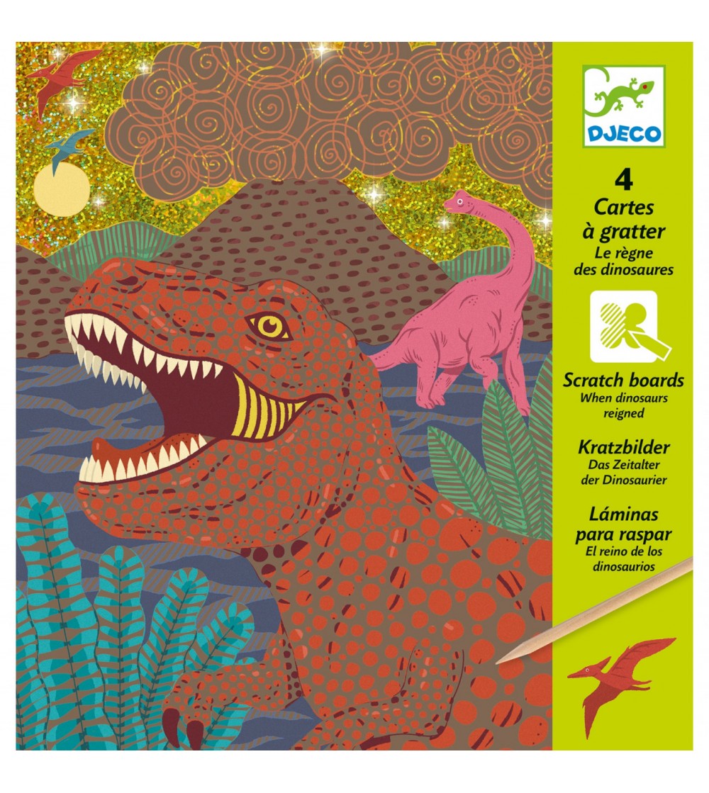 Joc creativ de razuit Dinozauri, Djeco - Planșe de răzuit
