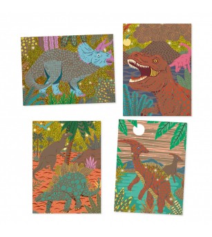Joc creativ de razuit Dinozauri, Djeco - Planșe de răzuit