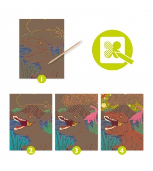Joc creativ de razuit Dinozauri, Djeco - Planșe de răzuit