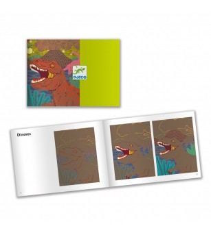 Joc creativ de razuit Dinozauri, Djeco - Planșe de răzuit