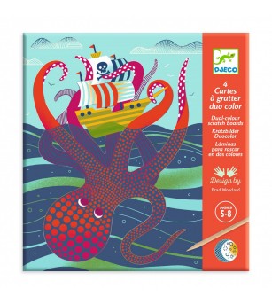 Joc creativ de razuit Fauna marina, Djeco - Planșe de răzuit