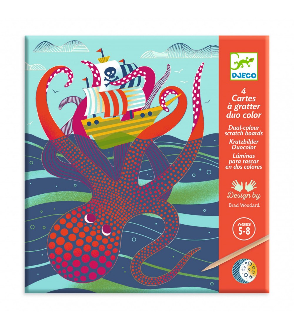 Joc creativ de razuit Fauna marina, Djeco - Planșe de răzuit