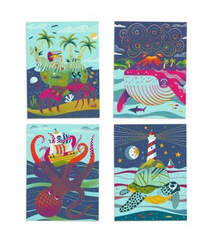 Joc creativ de razuit Fauna marina, Djeco - Planșe de răzuit