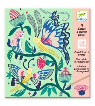 Joc creativ de razuit Flori in gradina, Djeco - Planșe de răzuit