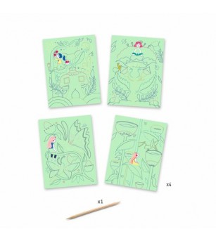 Joc creativ de razuit Flori in gradina, Djeco - Planșe de răzuit