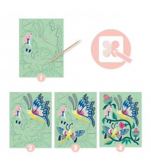 Joc creativ de razuit Flori in gradina, Djeco - Planșe de răzuit