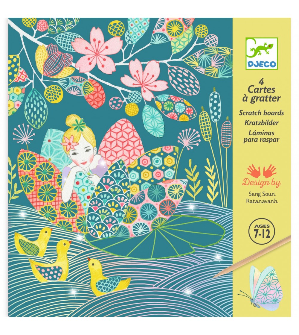 Joc creativ de razuit Iazul pastel, Djeco - Planșe de răzuit