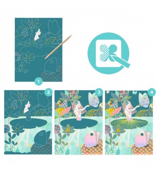 Joc creativ de razuit Iazul pastel, Djeco - Planșe de răzuit