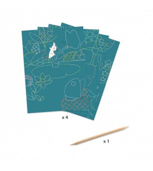 Joc creativ de razuit Iazul pastel, Djeco - Planșe de răzuit