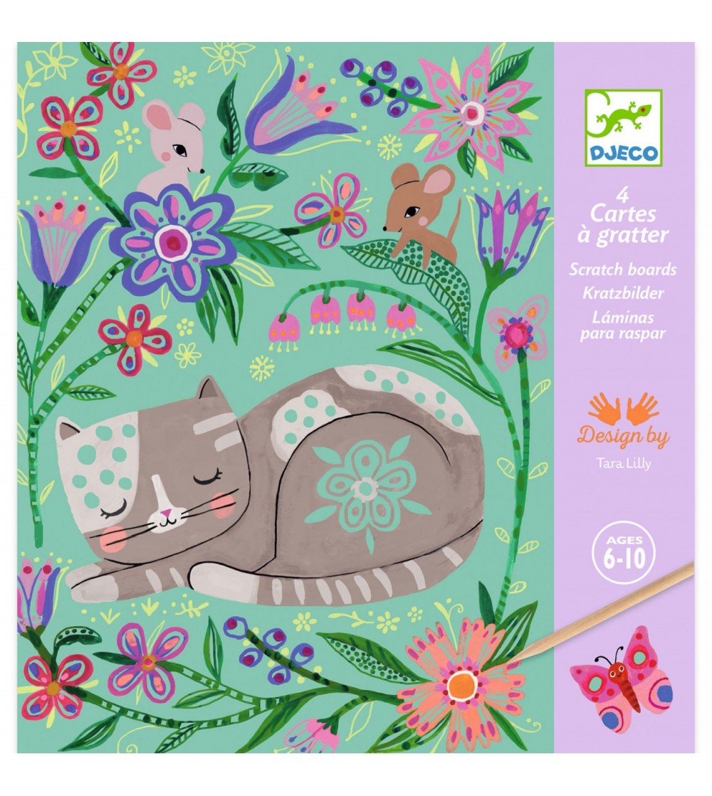 Joc creativ de razuit Intalniri in gradina, Djeco - Planșe de răzuit