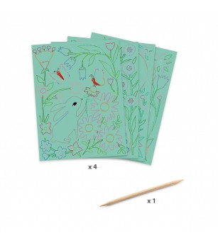 Joc creativ de razuit Intalniri in gradina, Djeco - Planșe de răzuit