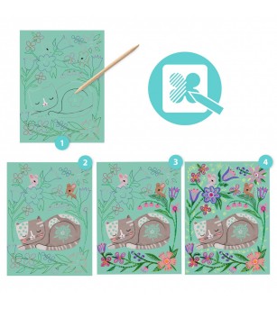 Joc creativ de razuit Intalniri in gradina, Djeco - Planșe de răzuit