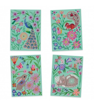 Joc creativ de razuit Intalniri in gradina, Djeco - Planșe de răzuit