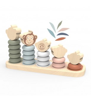 Joc de stivuire Familia maimuticilor, Speedy Monkey - Jucării de lemn si Montessori
