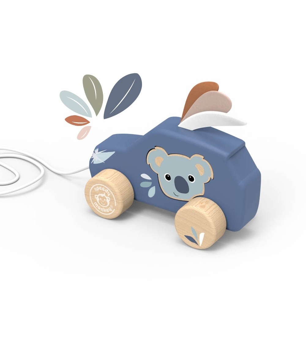 Masinuta de tras din lemn, Speedy Monkey - Jucării de tras și împins