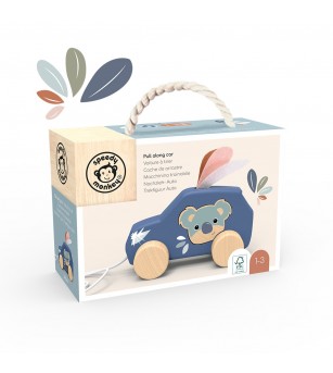 Masinuta de tras din lemn, Speedy Monkey - Jucării de tras și împins