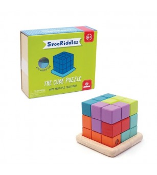 Puzzle cub 3D colorat din lemn, Svoora - Jocuri logică