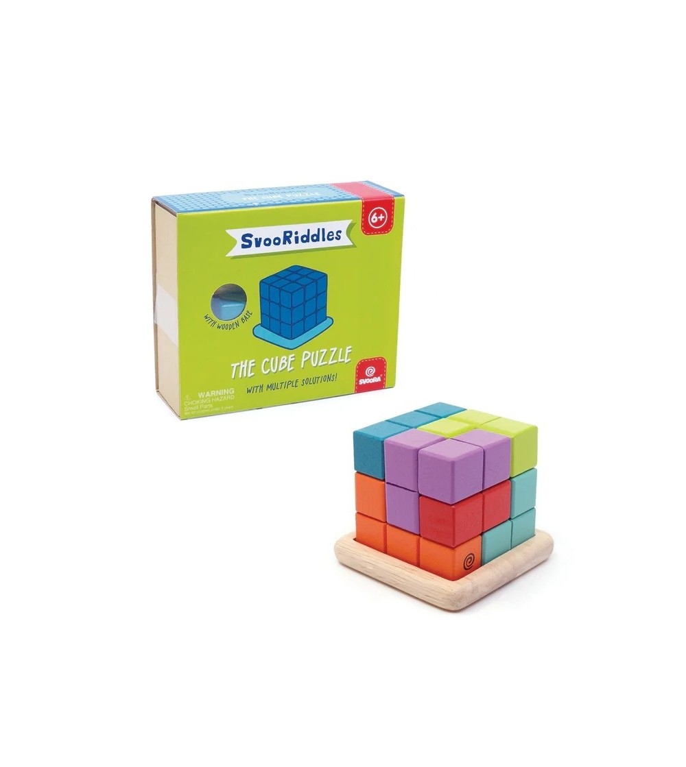 Puzzle cub 3D colorat din lemn, Svoora - Jocuri logică