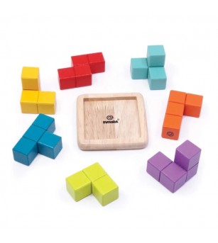 Puzzle cub 3D colorat din lemn, Svoora - Jocuri logică