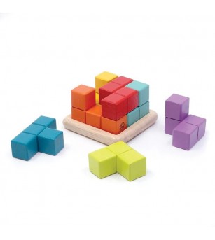 Puzzle cub 3D colorat din lemn, Svoora - Jocuri logică