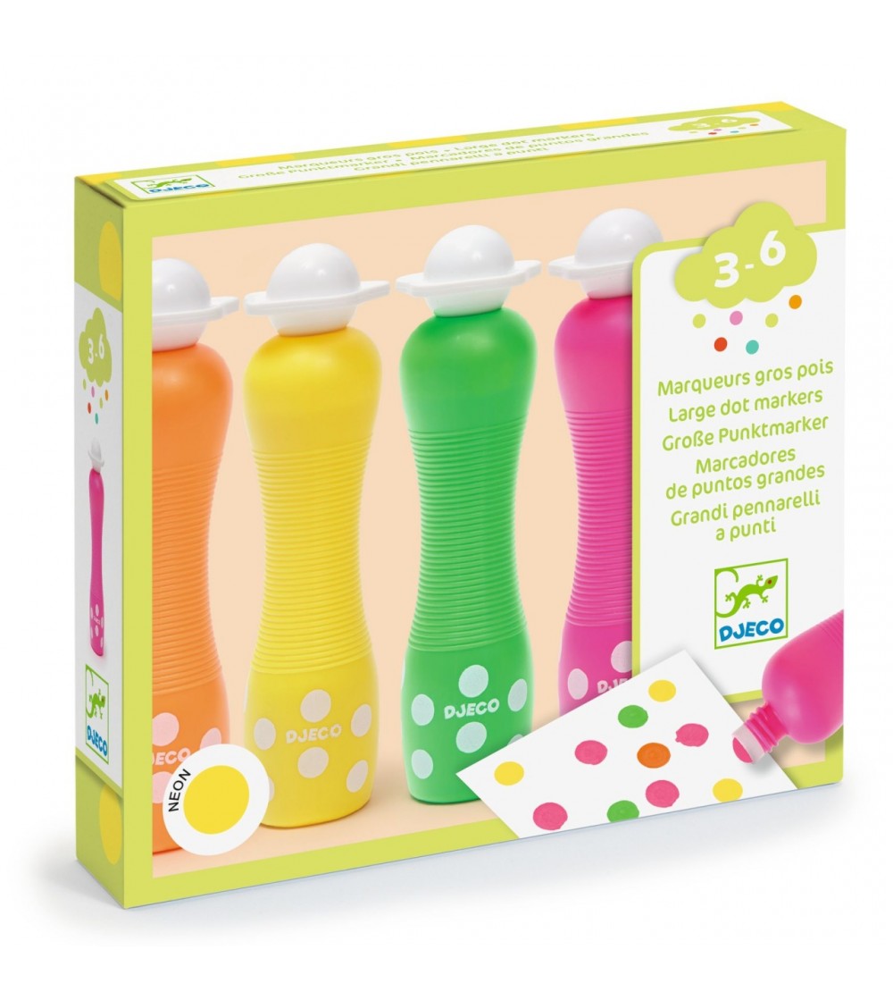 Set 4 markere culori neon pentru bebe, Djeco - Carioci si markere
