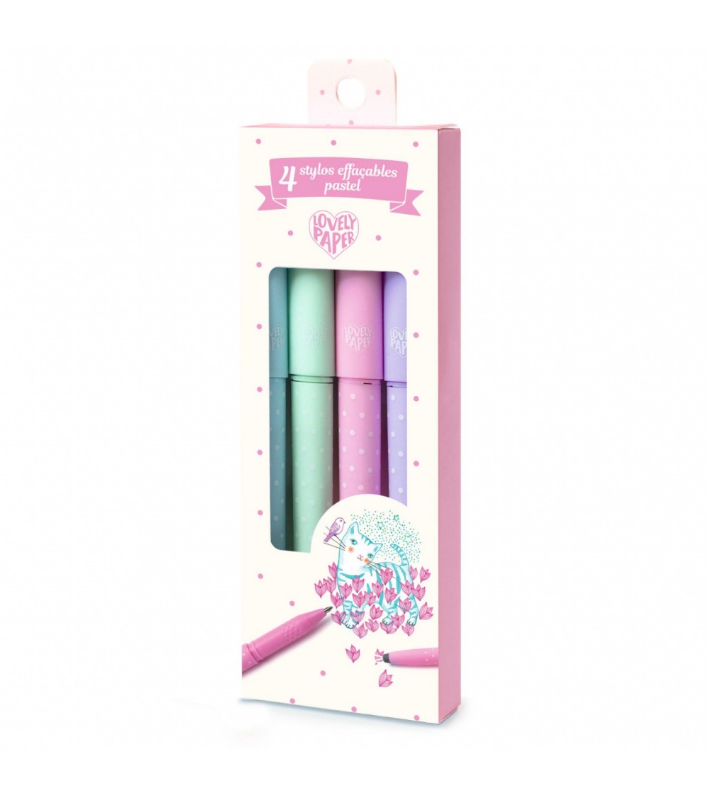 Set 4 pixuri cu radiera culori pastel, Djeco - Pixuri și rollere