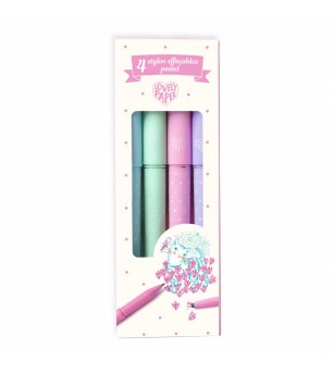 Set 4 pixuri cu radiera culori pastel, Djeco - Pixuri și rollere