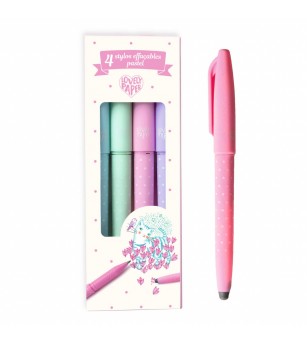 Set 4 pixuri cu radiera culori pastel, Djeco - Pixuri și rollere