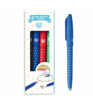 Set 4 pixuri cu radiera, Djeco - Pixuri și rollere