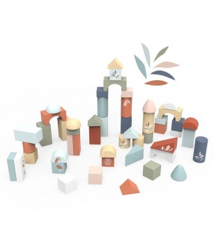 Set 50 cuburi de construit, Speedy Monkey - Jucării de lemn si Montessori