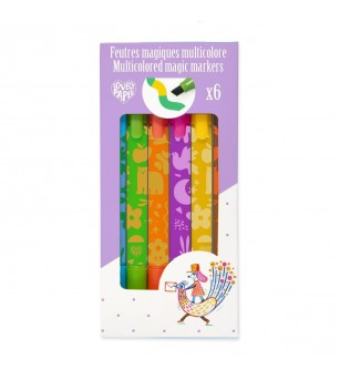 Set 6 carioci magice cu varf dublu, Djeco - Carioci si markere
