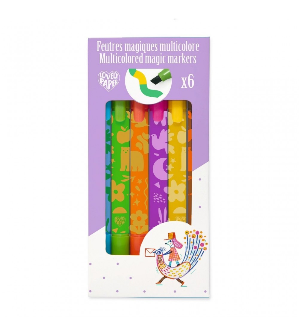 Set 6 carioci magice cu varf dublu, Djeco - Carioci si markere