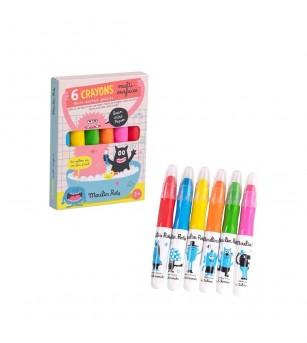 Set 6 creioane multi‑suprafete neon, Moulin Roty - Carioci și creioane colorate