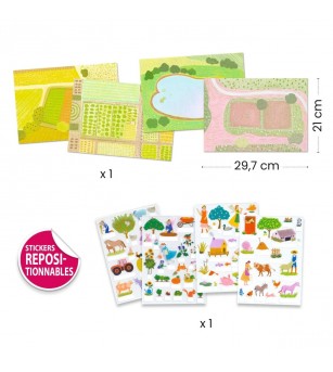 Set creativ de stickere reutilizabile Ferma, Djeco - Stickere copii și abțibilduri