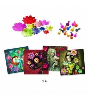 Set creativ Portrete cu flori din hartie, Djeco - Seturi cu hârtie și quilling