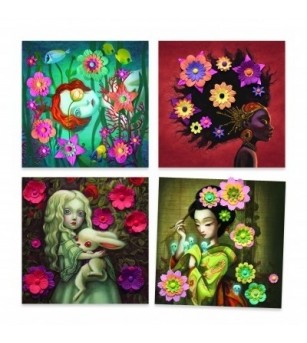 Set creativ Portrete cu flori din hartie, Djeco - Seturi cu hârtie și quilling