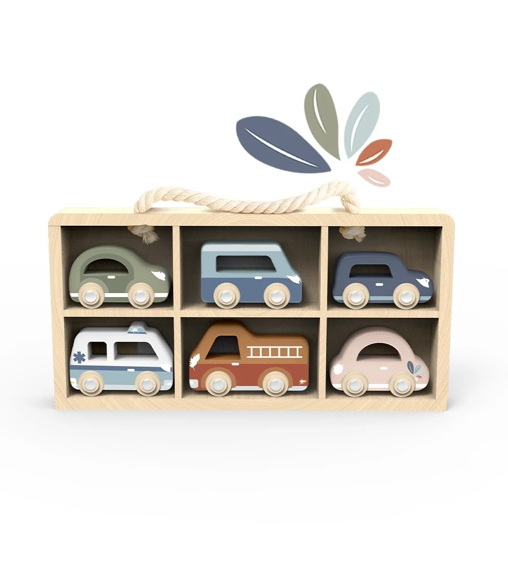 Set de 6 masinute din lemn, Speedy Monkey - Vehicule de jucărie