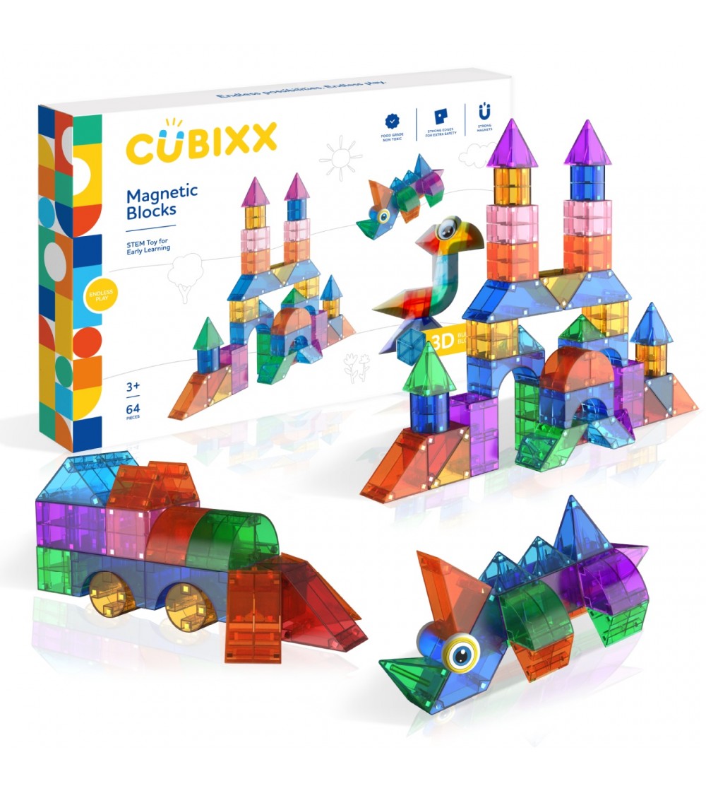 Set STEM magnetic de construit Cubixx, 64 piese - Jucarii magnetice