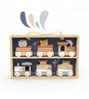 Trenulet cu animale in cutie lemn, Speedy Monkey - Vehicule de jucărie