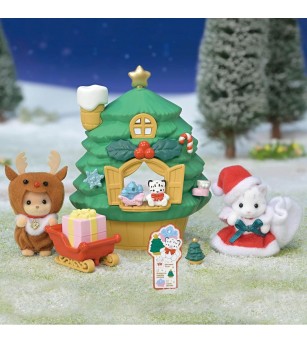 Set Sylvanian Families 5822 - brad de Crăciun și figurine Baby Santa - Figurine