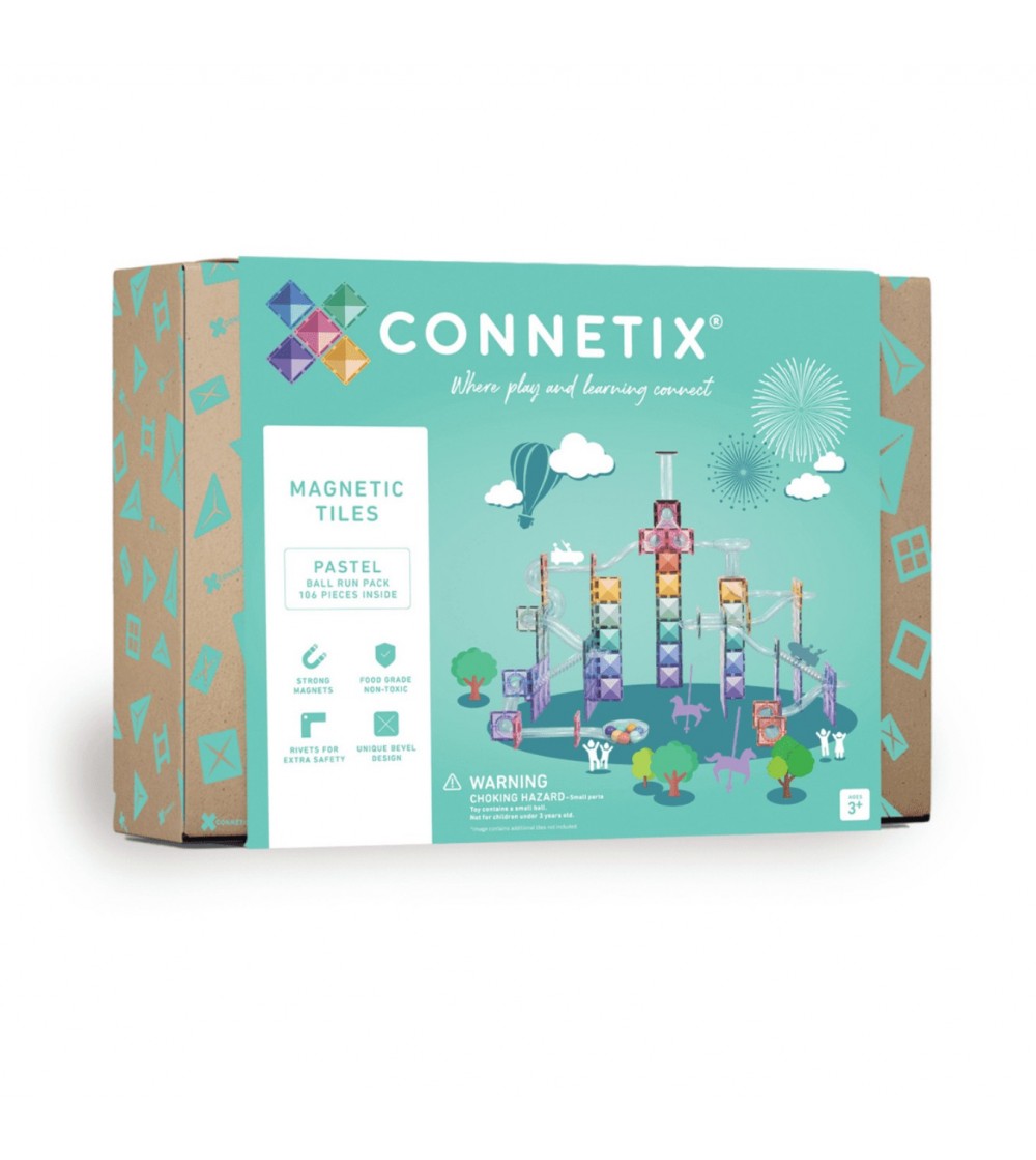 Set Connetix 106 piese magnetice de construcție, Pastel Ball Run Pack - Jucarii magnetice