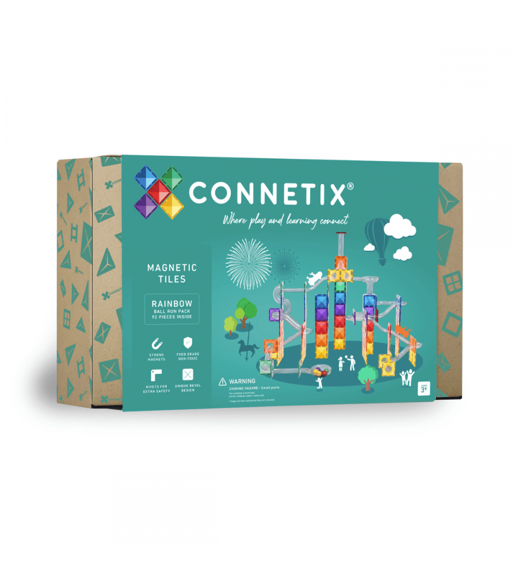 Set Connetix 92 piese magnetice de construcție, Rainbow Ball Run Pack - Jucarii magnetice