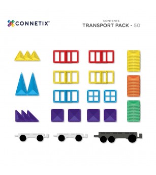 Set Connetix 50 piese magnetice de construcție, Rainbow Transport Pack - Jucarii magnetice