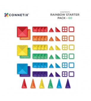 Set Connetix 60 piese magnetice de construcție, Rainbow Starter Pack - Jucarii magnetice