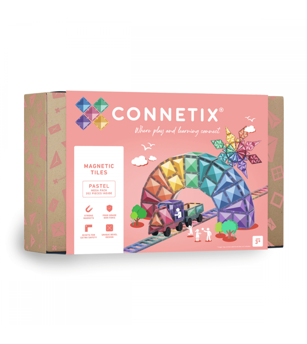 Set Connetix 202 piese magnetice de construcție, Pastel Mega Pack - Jucarii magnetice
