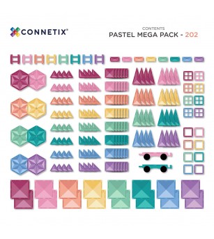 Set Connetix 202 piese magnetice de construcție, Pastel Mega Pack - Jucarii magnetice
