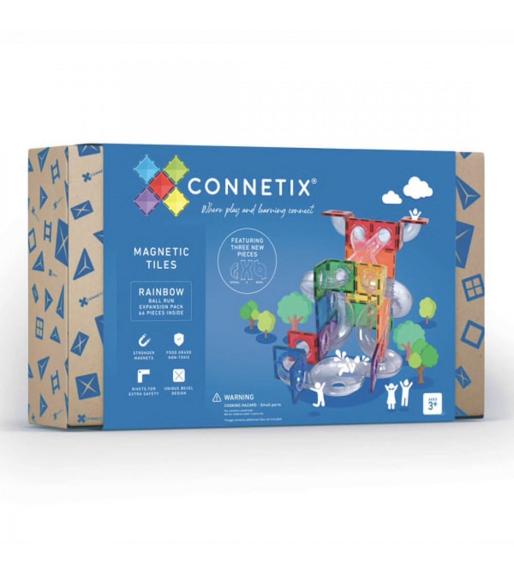 Set Connetix 66 piese magnetice de construcție, Rainbow Ball Run Expansion Pack - Jucarii magnetice
