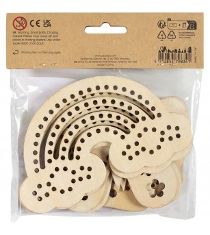 Set figurine din lemn cu găuri – Curcubeu, scoică, fluture - Art and crafts