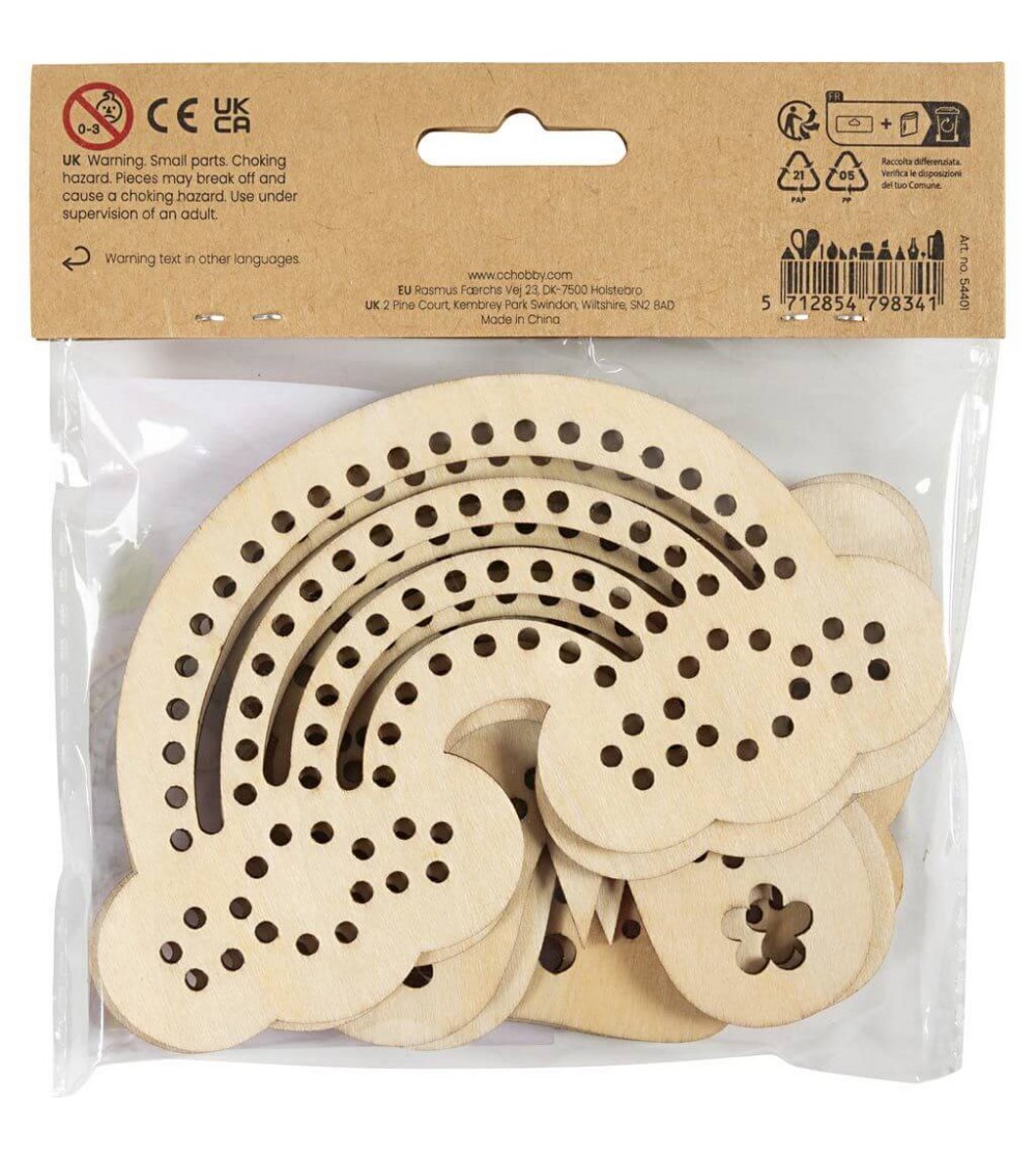 Set figurine din lemn cu găuri – Curcubeu, scoică, fluture - Art and crafts