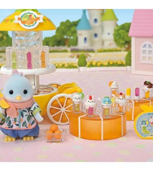 Set Sylvanian Families 5861 - figurină păsăre Citrus și stand de sucuri - Figurine